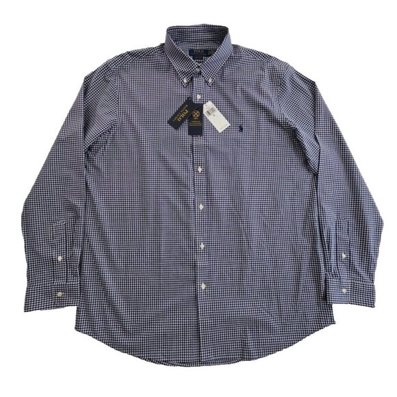 NEW Polo Ralph Lauren Performance Shirt Men's XL Stretch Blue Check Classic Fit - Picture 1 of 16